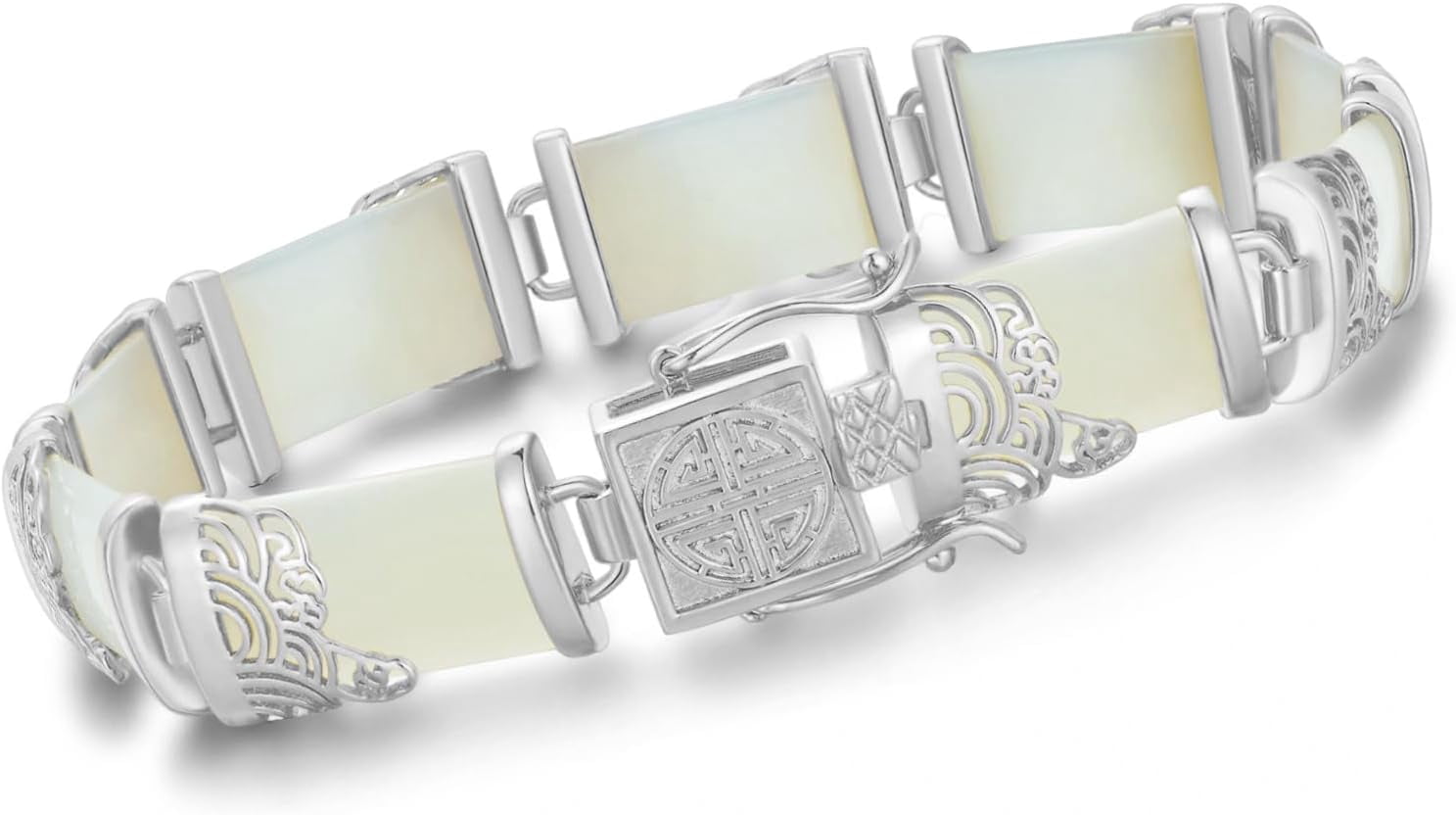 JKR Jade Bracelet for Women Plated Sterling Silver Jade Fortune Bangle Bracelet Fine Jewelry Birthday Gifts for Mom Grandma Wife