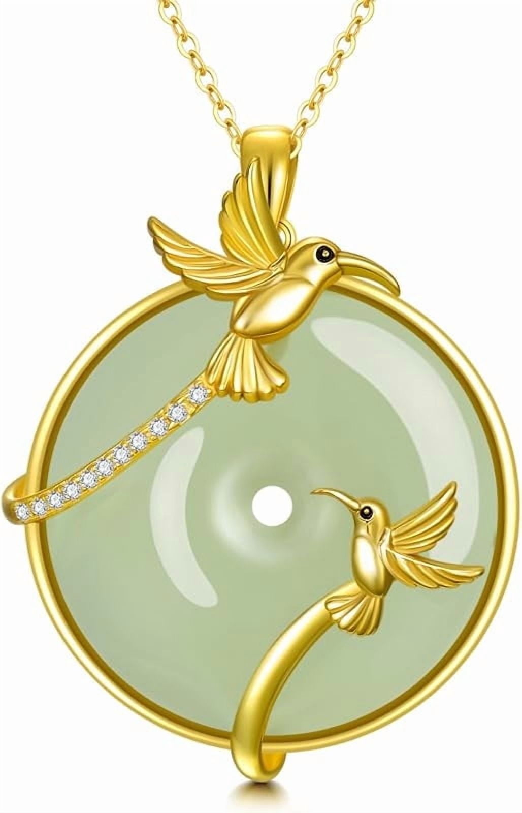 JKR Jade Necklace for Women Sterling Silver Round Cat/Hummingbird/Dragonfly/Butterfly/Bee Jade Jewelry Birthday Gifts Women Mom Wife Grandma