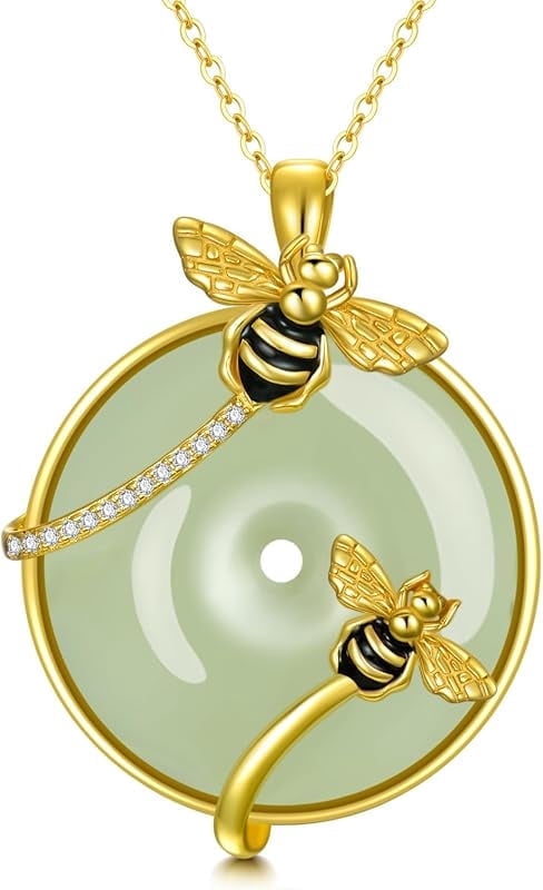 JKR Jade Necklace for Women Sterling Silver Round Cat/Hummingbird/Dragonfly/Butterfly/Bee Jade Jewelry Birthday Gifts Women Mom Wife Grandma