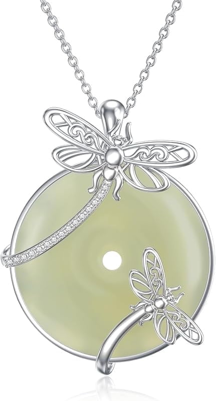 JKR Jade Necklace for Women Sterling Silver Round Cat/Hummingbird/Dragonfly/Butterfly/Bee Jade Jewelry Birthday Gifts Women Mom Wife Grandma