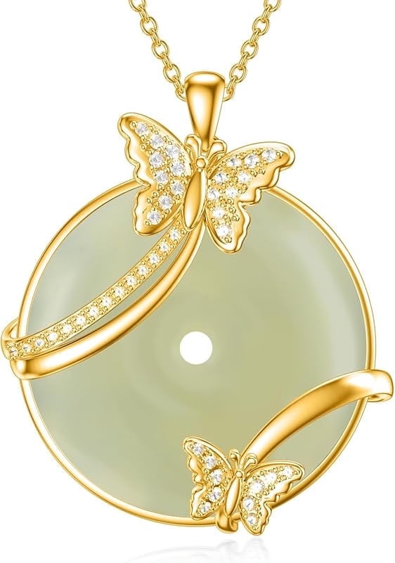 JKR Jade Necklace for Women Sterling Silver Round Cat/Hummingbird/Dragonfly/Butterfly/Bee Jade Jewelry Birthday Gifts Women Mom Wife Grandma