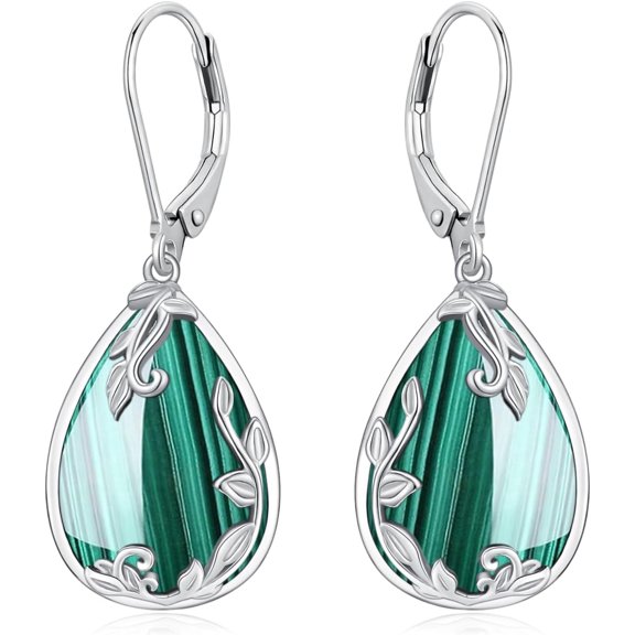 JKR Malachite Teardrop Earrings 925 Sterling Silver Filigree Gemstone Dangle Drop Earrings Fine Jewelry Valentines Mothers Day Gifts for Women