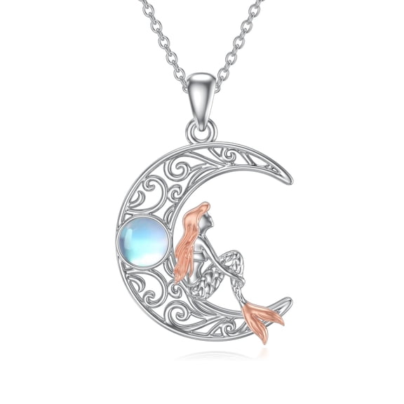 JKR Mermaid Necklace for Women 925 Sterling Silver Mermaids Moon Pendant Jewelry, Valentines Birthday Mermaid Gifts for Wife Mom Girlfriend Women Daughter 18 Inch