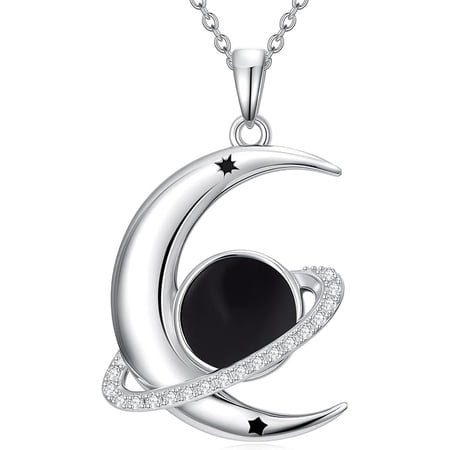 JKR Moon and Planet Necklace Sterling Silver Gemstone Necklace for Women Space Planet Jewelry Gifts for Women Wife