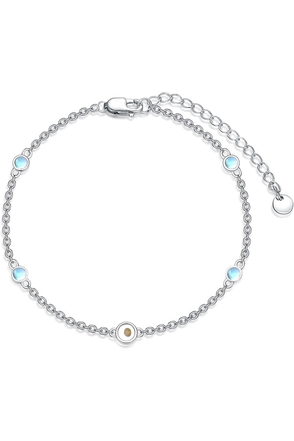 Mustard Seeds Moonstone Bracelet for Women Sterling Silver Natural Stone Bracelet Chain Link Beach Summer Jewelry Birthday Valentines Mothers Gifts for Women Her