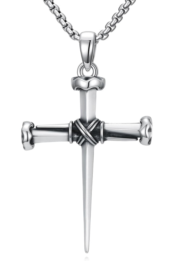 Nail Cross Necklace for Men 925 Sterling Silver 3 Nail Cross Pendant Christian Jewelry Gifts for Men with 22"+2" Rolo Chain