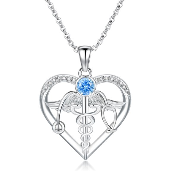 JKR Nursing Graduation Gifts Sterling Silver Stethoscope Necklace Caduceus Necklace Nursing Necklaces for Doctor Medical Student