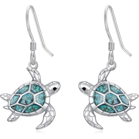JKR Ocean Earrings 925 Sterling Silver Turquoise Sea Animal Dangle Drop Earrings Beach Themed Jewelry Gifts for Women