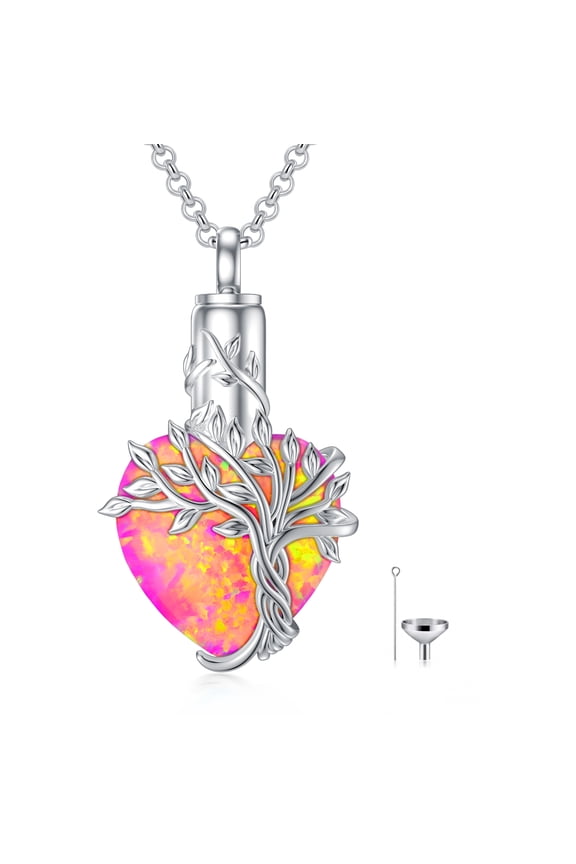 Purple Opal Tree of Life Urn Necklace for Ashes 925 Sterling Silver Purple Opal Heart Cremation Necklace with Funnel Filler Memorial Mothers Day Gifts for Women Mom Sister Friend