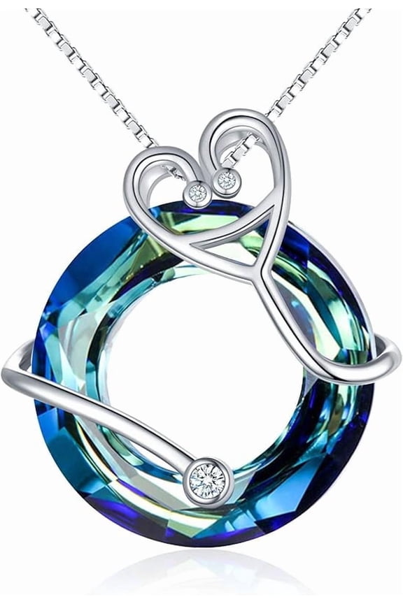 Synthetic Crystal Stethoscope S925 Sterling Silver Pendant Necklace Nurse's Day Anniversary Gift Jewelry Necklace for Women Medical Students Nurses Doctors