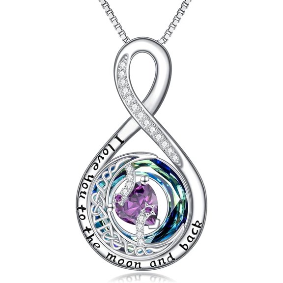 JKR Synthetic crystal birthstone I love you to the Moon and Back S925 Silver Silver Pendant Necklace Mother's Day Anniversary gift Jewelry Necklace for Women
