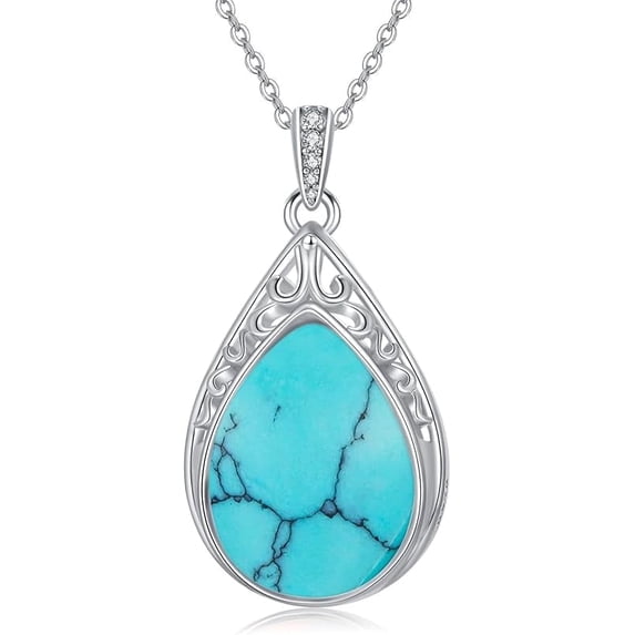 JKR Teardrop Necklace 925 Sterling Silver Filigree Gemstone Pendant Necklace Fine Jewelry Birthday Gifts for Women Her Mom
