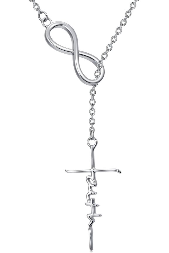 Y Necklace Infinity/Heart/Cross/Faith Pendant Lariat Necklace For Women 925 Sterling Silver Moissanite Dainty Drop Necklaces Gift for Women