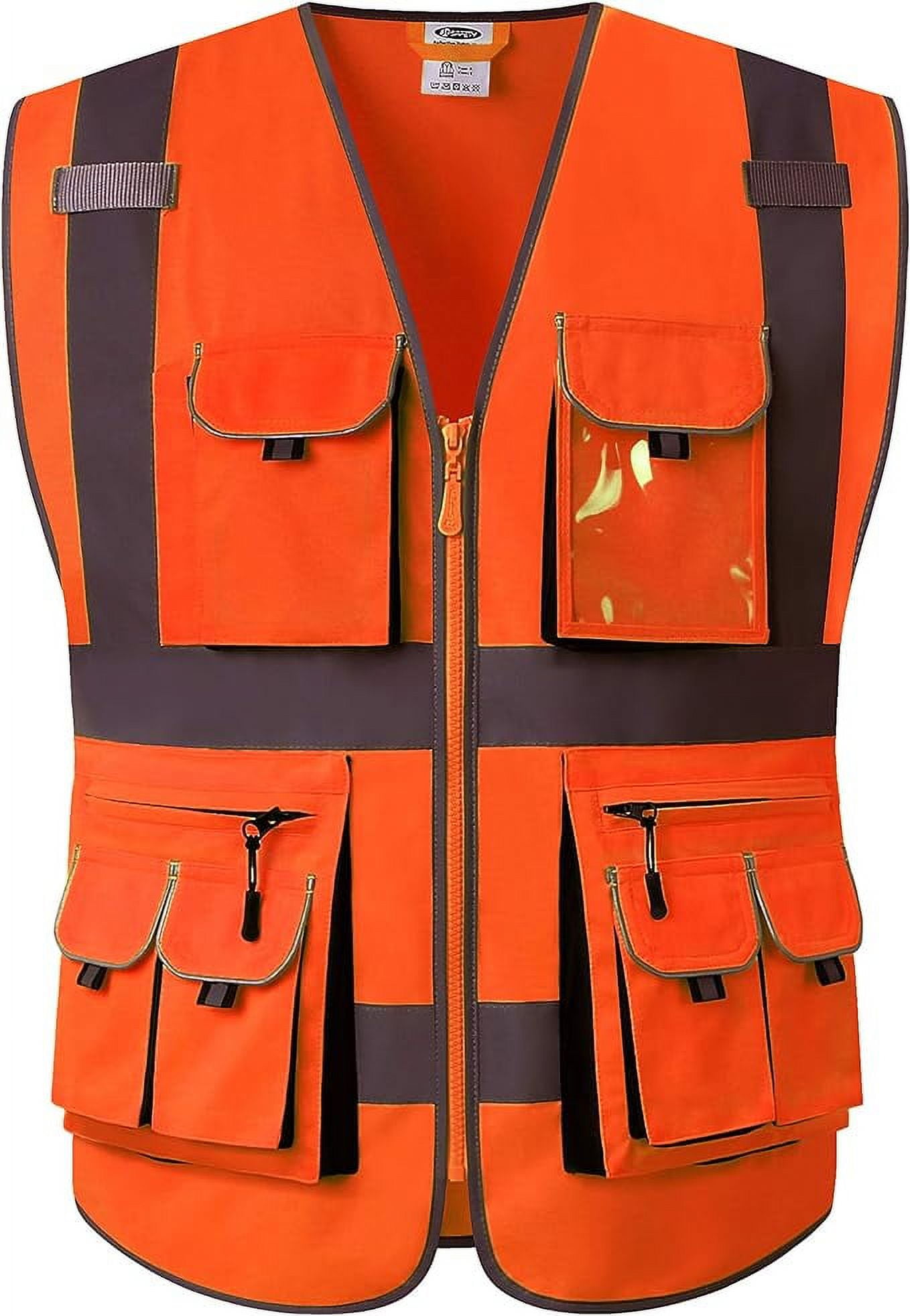 Dib Safety Vest Reflective ANSI Class 2, High Visibility Vest with Pockets  and Zipper, Construction Work Vest Hi Vis Yellow L
