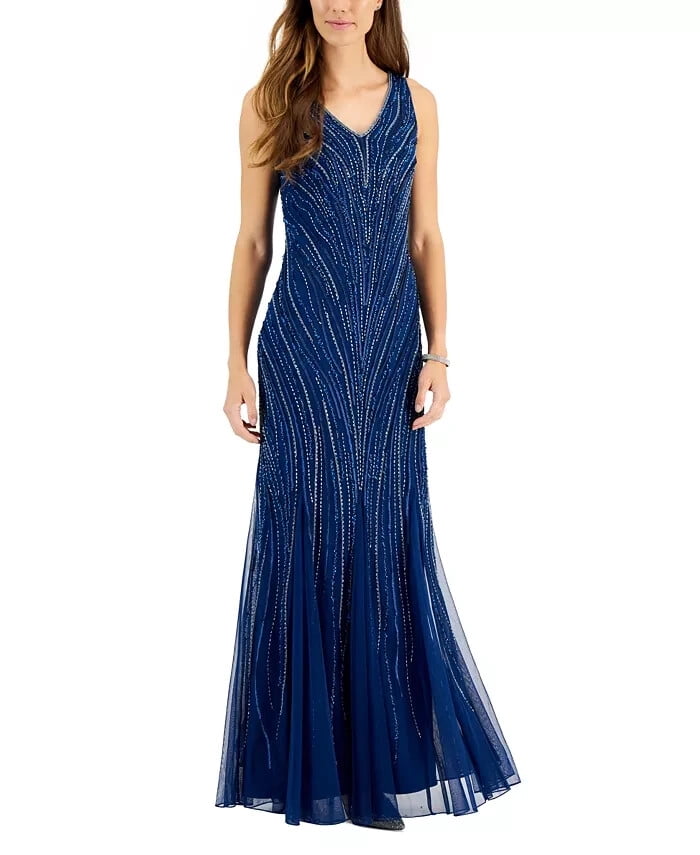 slim fit dress slacks J Kara Long Mother of the Bride Dress Sale – The Dress Outlet main image 1
