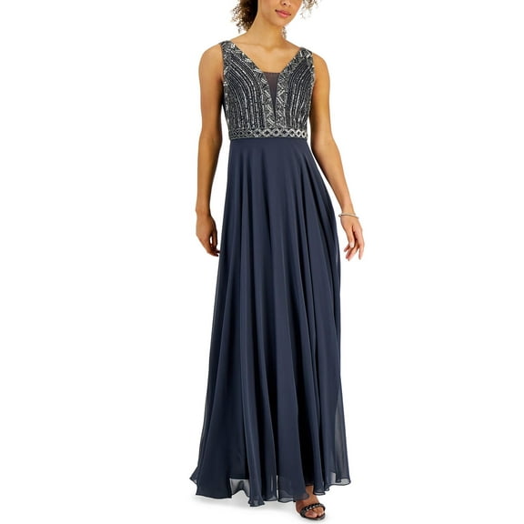JKara Womens Chiffon Sequined Evening Dress