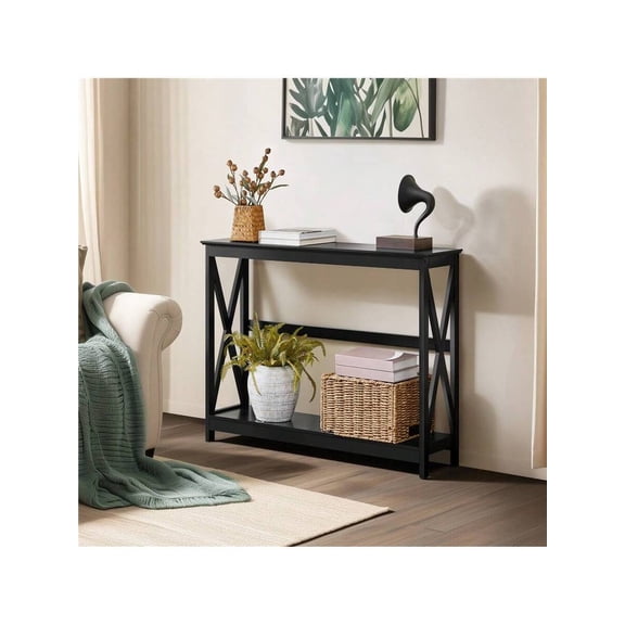 JL 1PC 2-Tier Industrial Narrow Sofa Table Console Table For Entryway Living Room