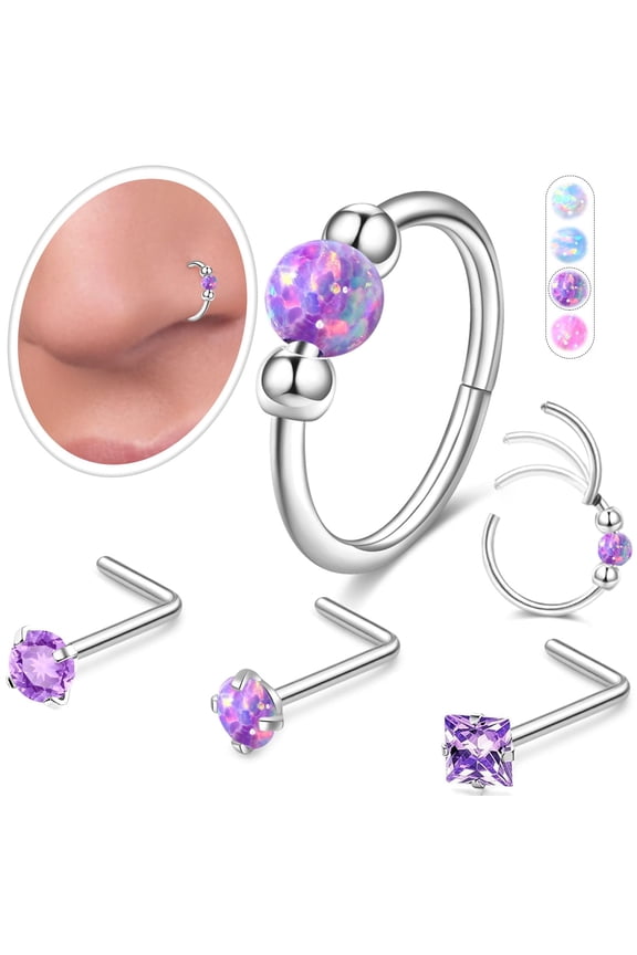 JL 4Pcs Stainless Steel Nose Ring Set Hypoallergenic 20G L Shaped Studs