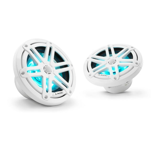 JL Audio M3-650X-S-Gw-i 6.5-inch (165 mm) Marine Coaxial Speakers, Gloss White Sport Grilles with RGB LED Lighting