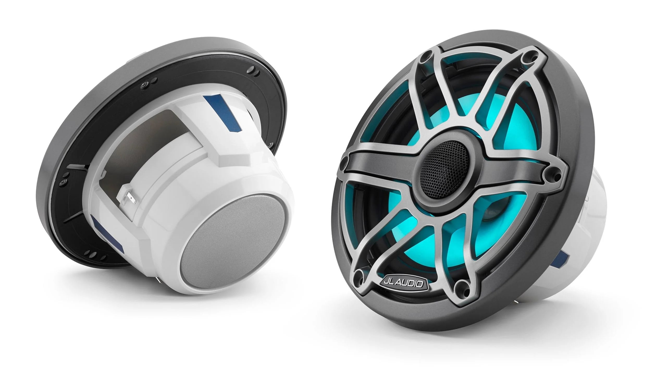 JL Audio M6-650X-S-GmTi-i 6.5-inch (165 mm) Marine Coaxial Speakers with Transflective™ LED Lighting, Gray Metallic Trim Ring, Titanium Sport Grille