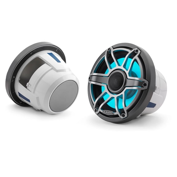JL Audio M6-880X-S-GmTi-i 8.8-inch (224 mm) Marine Coaxial Speakers with Transflective LED Lighting, Gray Metallic Trim Ring, Titanium Sport Grille