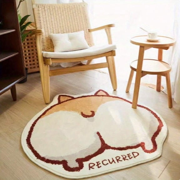 JL Cute Corgi Shaped Rug Pink Soft Faux Wool Decorative Floor Mat