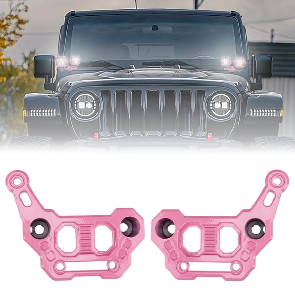 JL Dual Light Bar Mount Bracket, JT Ditch Light Cowl Light A-Pillar Mounting Brackets Compatible with Jeep Wrangler JL JLU Gladiator JT 2018-2025 (Pink