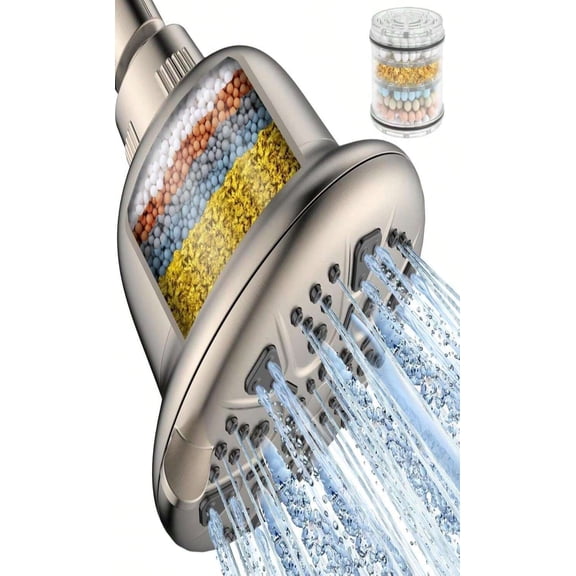 JL Filtered Shower Head - High Pressure Shower Head With Filter For Hard Water Softener - 7 Settings Bathroom Rain Showerhead To Remove Chlorine And Heavy Metals (Chrome)