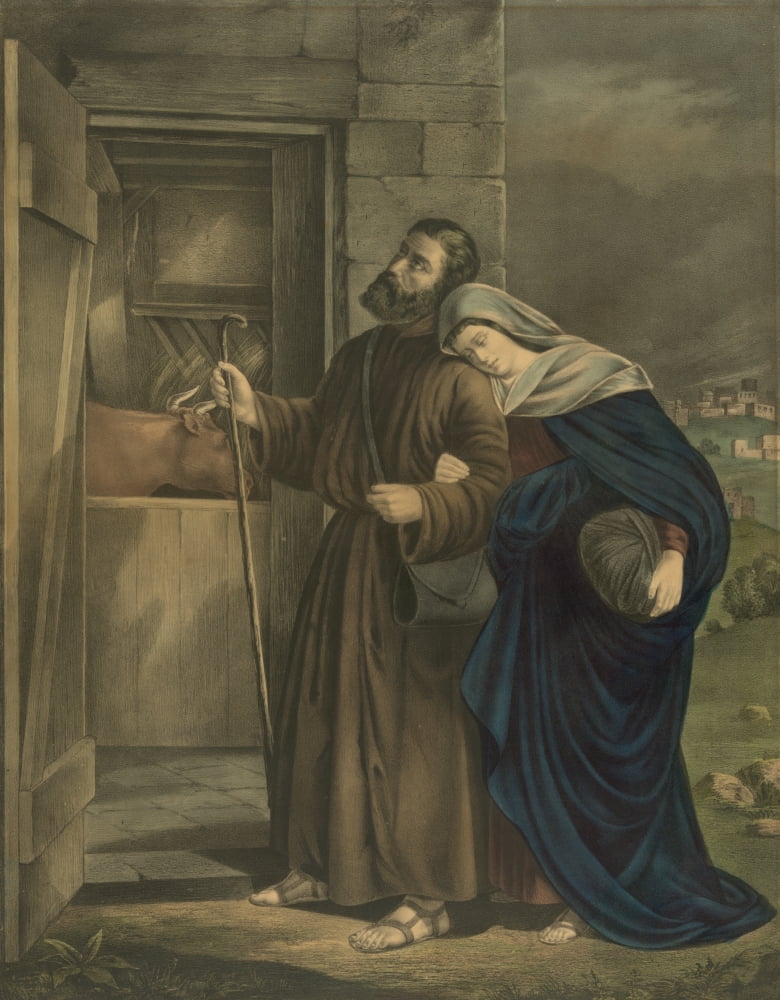 JL Giles Lith The First Christmas Eve Mary & Joseph at stable in Bethlehem nd Canvas Art -  (18 x 24)