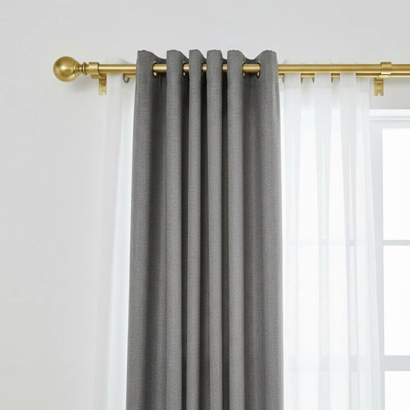 JL Gold Curtain Rods For Windows 66-120 In, 5/8" Diameter Adjustable Rod, Drapery Rods With Classic Round Finials, Thin Rod For Patio, Bedroom, Kitchen