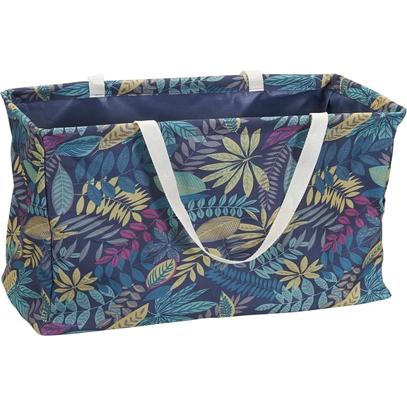 JL Large Canvas Utility Tote Bag with Handles | Collapsible Storage Basket for Laundry, Groceries, College, Beach, Car & More | Water-Resistant Lining | 11"x22"x13"