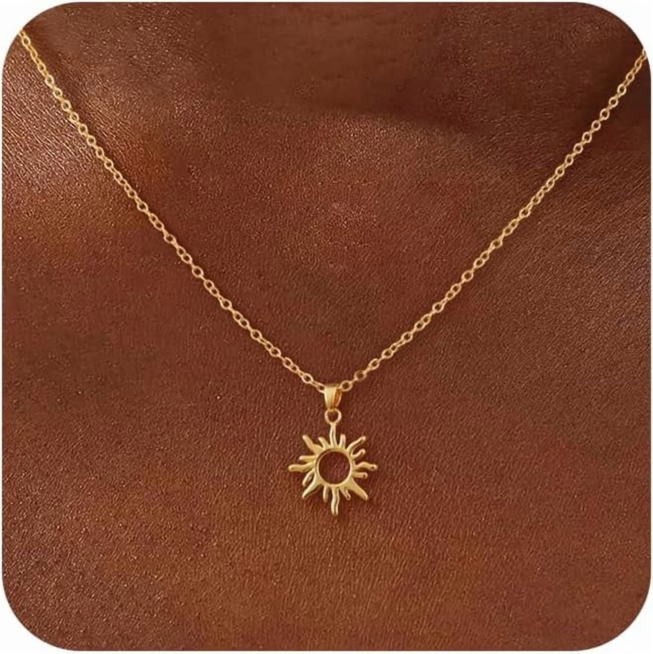 JL Layered Necklaces for Women Trendy, Dainty 14k Gold Plated Pendant Necklace Layering Necklace for Women Non Tarnish Hypoallergenic Sun Gold Necklace Stack Gold Jewelry for Women Gifts