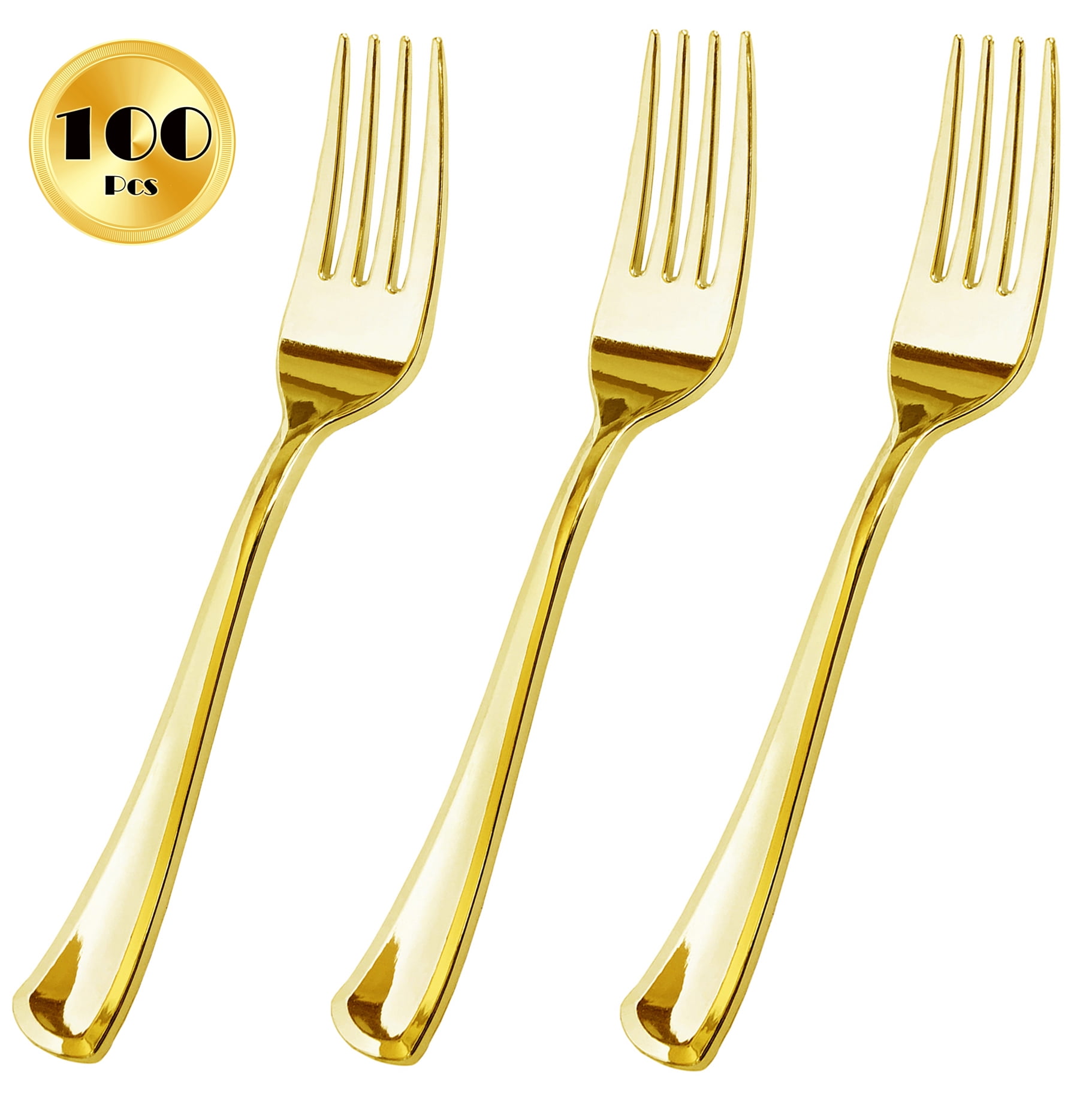 100 Piece Gold Plastic Forks Set Reusable & Recyclable Gold Plastic