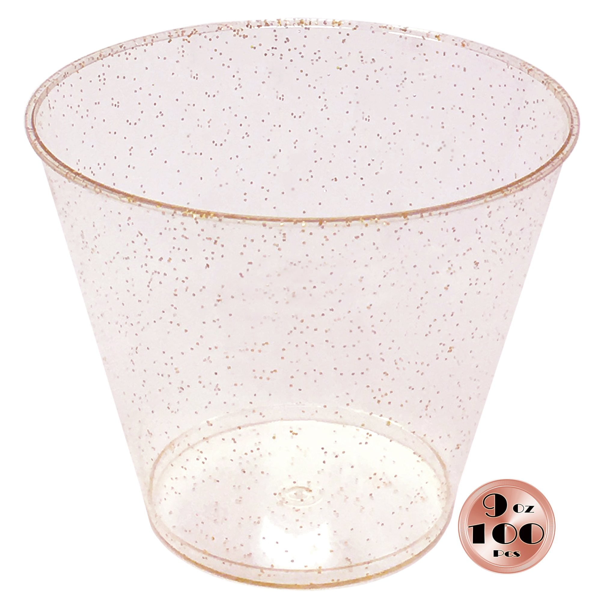 JL Prime 100 Rose Gold Glitter Plastic Cups 9 Oz Re Usable
