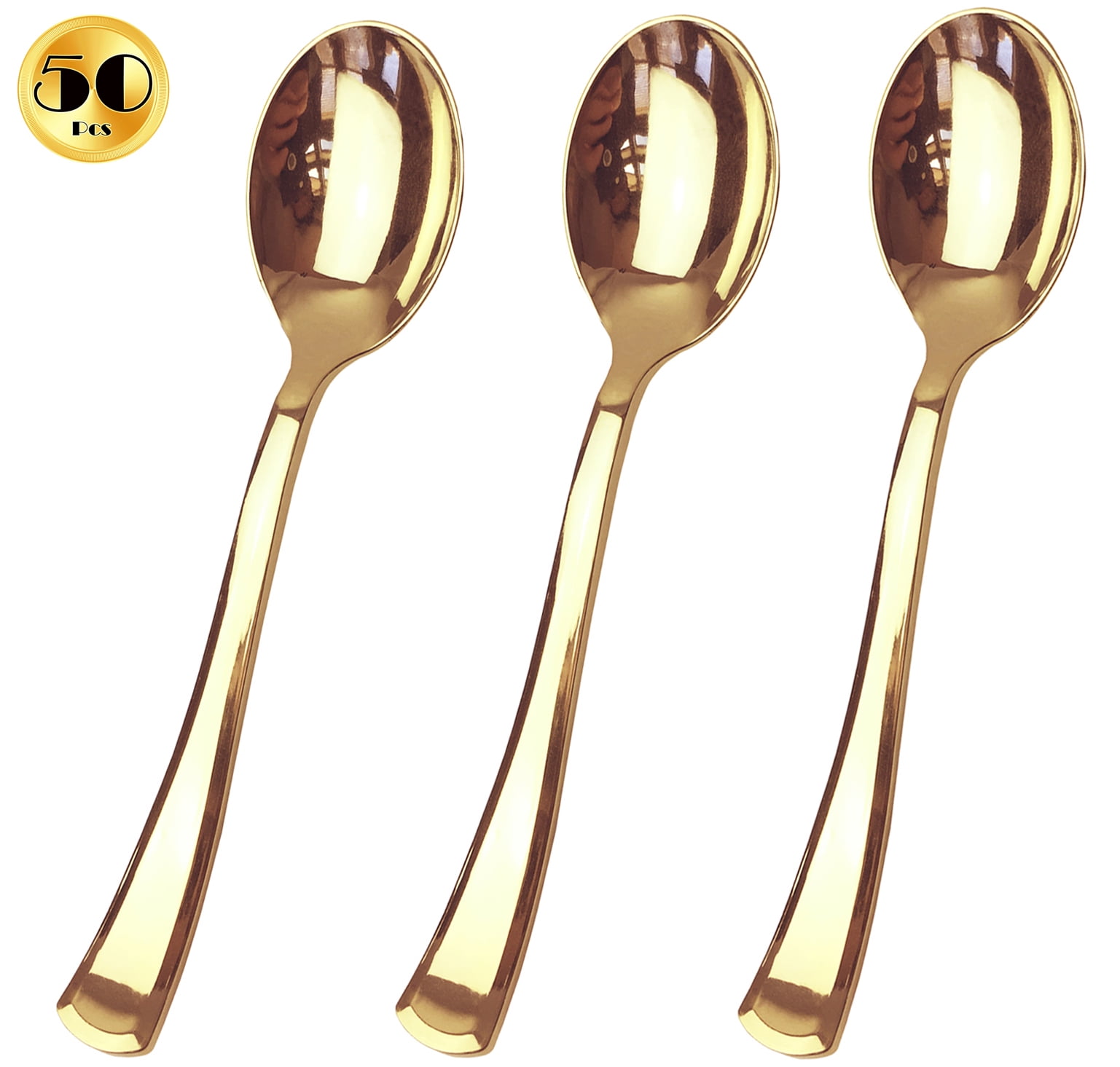 JL Prime 50 Piece Gold Plastic Spoons Set, ReUsable Recyclable Plastic