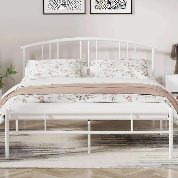 JL Queen Size Bed Frame with Headboard and Footboard, Metal Platform Mattress Foundation, Sturdy Steel Slat/No Box Spring Needed/Under Bed Storage/Easy Assembly