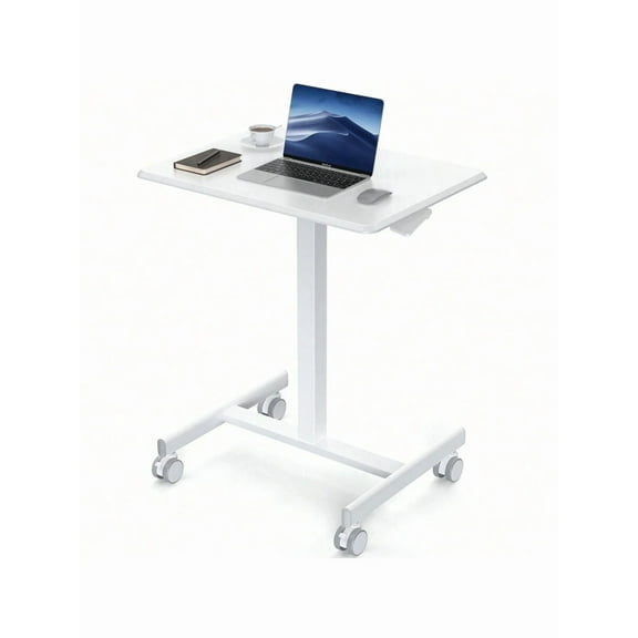 JL Small Mobile Rolling Standing Desk - Overbed Table, Teacher Podium with Wheels, Adjustable Height Table, Rolling Desk Laptop Computer Cart for Home, Office