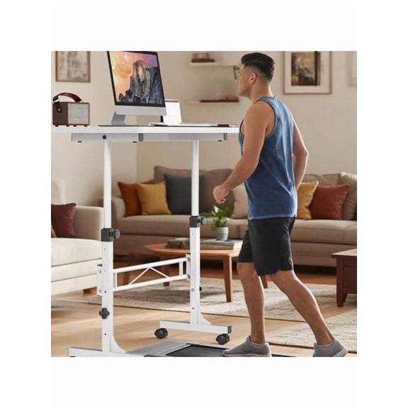 JL Small Standing Desk Rolling Adjustable Height,Mobile Sit Stand Up Portable Laptop Desk With Lockable Wheels For Computer Workstantions,White Home Office,15.75"X31.5"Height 27.5"-43.3"