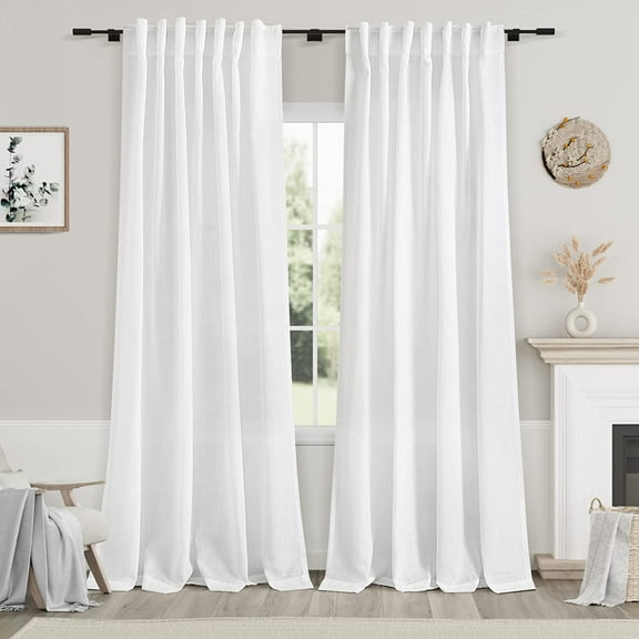 JL White Linen Curtains 84 inches Long for Bedroom Back Tab Light Filtering Privacy Sheer Modern Farmhouse Coastal Decor Off Cotton Textured Gauze Curtain Living Room 2 Panel Set