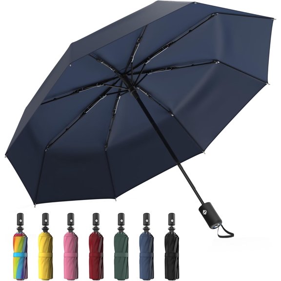 JL  Windproof Compact Umbrellas for Rain - Portable Folding Travel Umbrella - Auto Open & Close Button