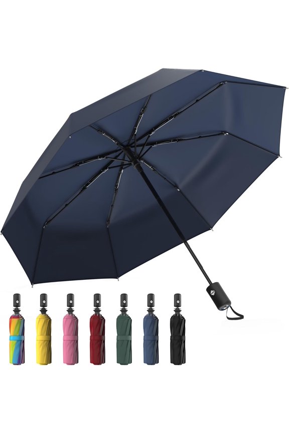 JL  Windproof Compact Umbrellas for Rain - Portable Folding Travel Umbrella - Auto Open & Close Button
