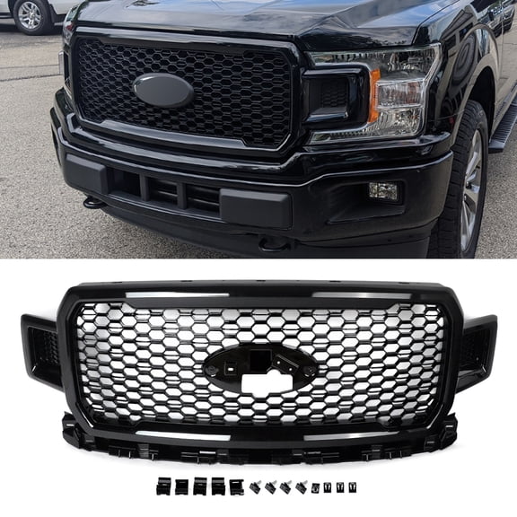 JL3Z8200SL For 2018-2020 Ford F-150 F150 Pickup Front Bumper Radiator Grille Assembly Agate Black