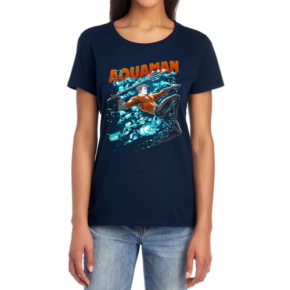 JLA Aqua Bubbles Women's T Shirt, Navy, 2X-Large