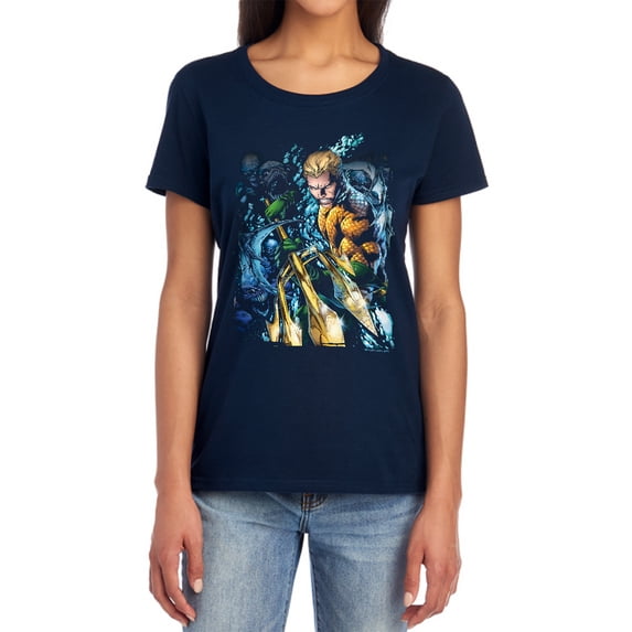 JLA Aquaman #1 Women's T Shirt, Navy, Medium