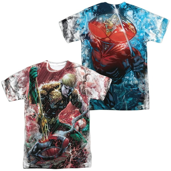 JLA Aquaman Vs Manta Unisex Adult Sublimated Costume T Shirt (Front/Back), 2X-Large Multicolor