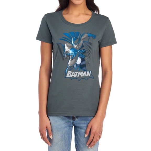 JLA Batman Blue & Gray Women's T Shirt, Charcoal, 2X-Large