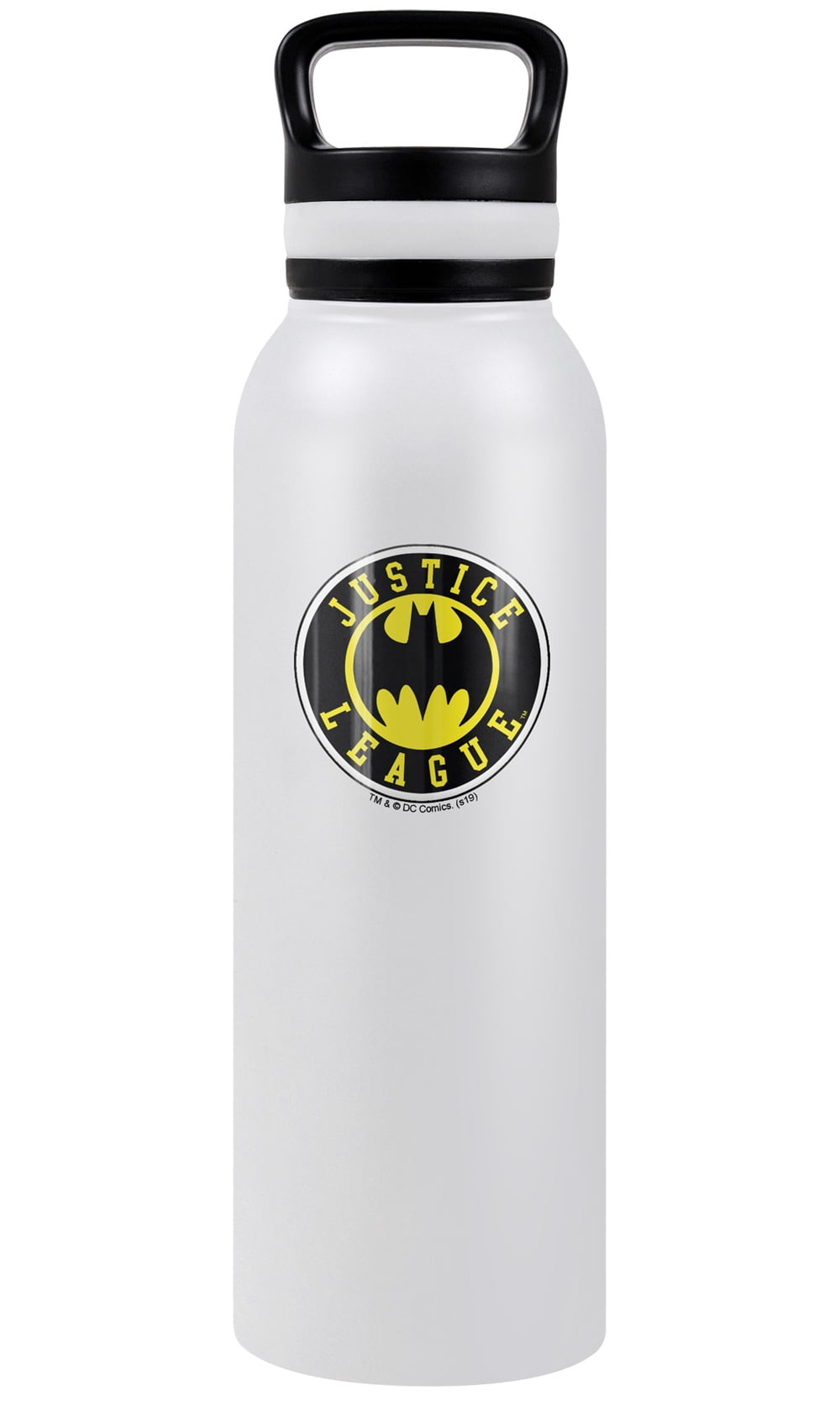 JLA - Batman Official Athletic Batman Justice League Logo 24 oz Insulated Canteen Water Bottle, Leak Resistant, Vacuum Insulated Stainless Steel with Loop Cap, White