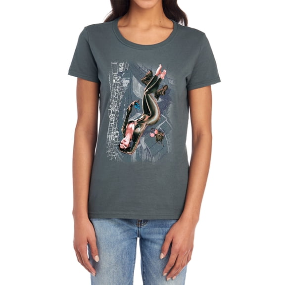 JLA Catwoman #1 Women's T Shirt, Charcoal, Medium