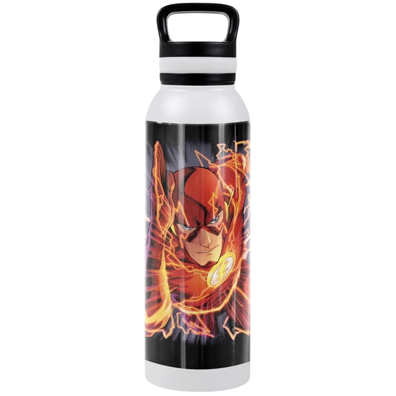 JLA - Character Official Flash #1 24 oz Insulated Canteen Water Bottle, Leak Resistant, Vacuum Insulated Stainless Steel with Loop Cap