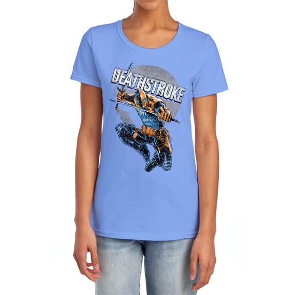 JLA Deathstroke Retro Women's T Shirt, Carolina Blue, Large